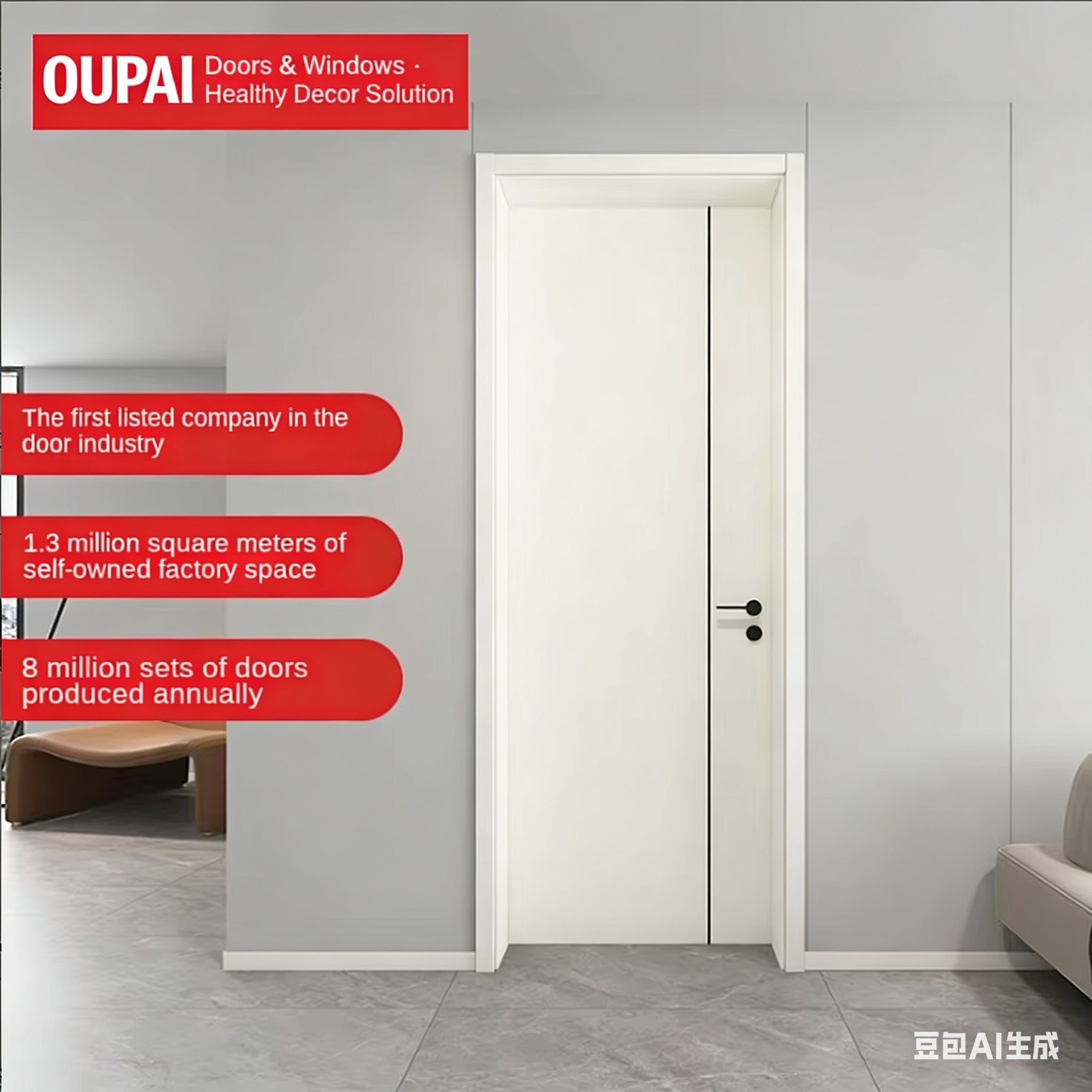 Oupai PVC WPC باب مقاوم للماء بشهادة CE Saso